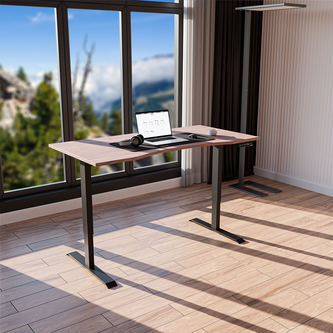 Electric height adjustable desk curved